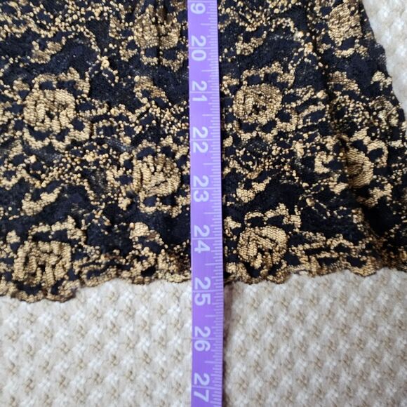 Reba Sheer Mesh Black & Metallic Gold High Collar Button Neck Long Sleeve Bouse - Picture 11 of 12